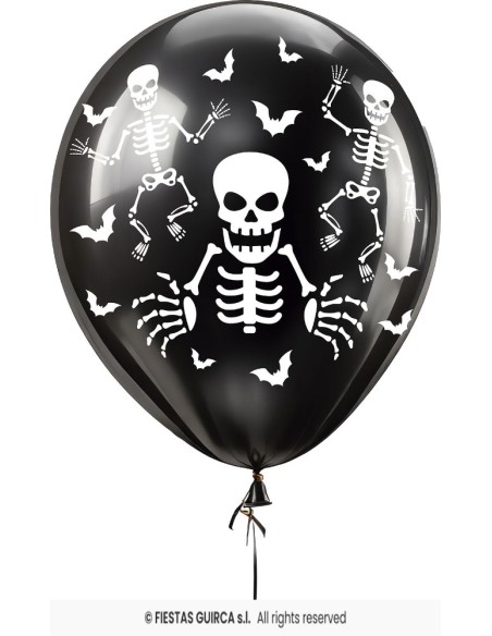 BOLSA 10 GLOBOS NEGROS ESQUELETOS 30 CMS