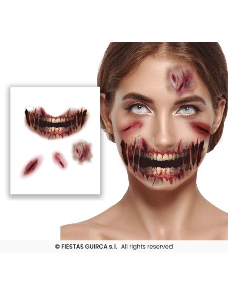 Tatuaje facial boca abrasiones 30x14cm