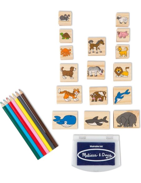 Juego de Sellos de Madera, Animales, 16 