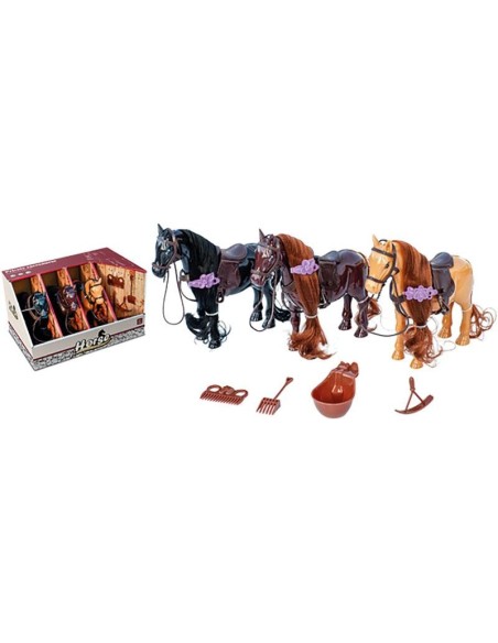 Set de 3 Caballos con Establo y Accesori