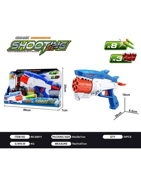 Pistola Tiburón con 8 Dardos y Latas