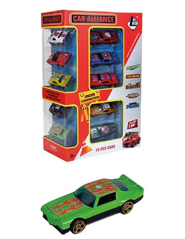 Caja 15 Coches Metálicos con Accesorios 