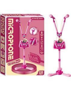 Microfono Rosa Doble con Bluetooth, Luz 