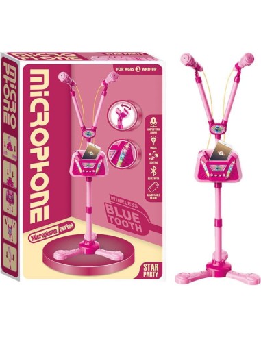 Microfono Rosa Doble con Bluetooth, Luz 