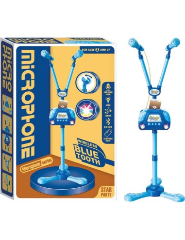 Micrófono Azul Doble con Bluetooth, Luz 
