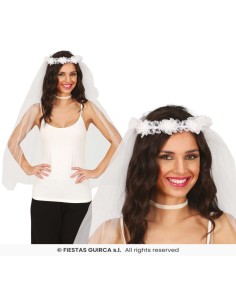 Velo novia con corona de flores