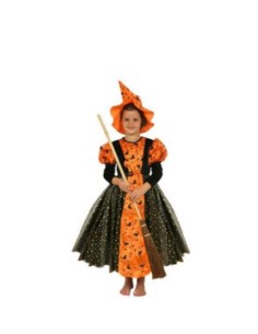Disfraz Bruja Delux Naranja 7-9 años