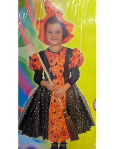 Disfraz Bruja Delux Naranja 7-9 años
