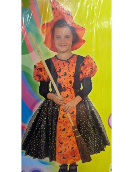 Disfraz Bruja Delux Naranja 7-9 años