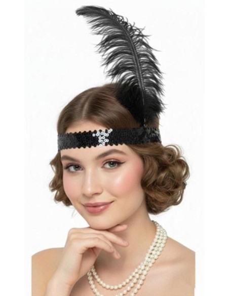 Diadema Charlestón lentejuelas y pluma