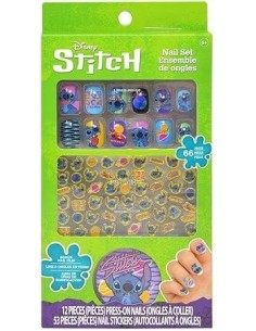 Uñas postizas con pegatinas Stitch