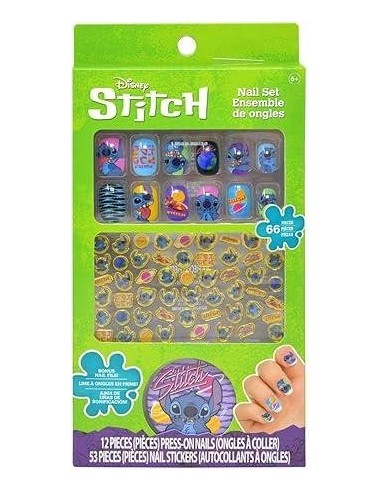 Uñas postizas con pegatinas Stitch
