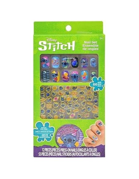 Uñas postizas con pegatinas Stitch