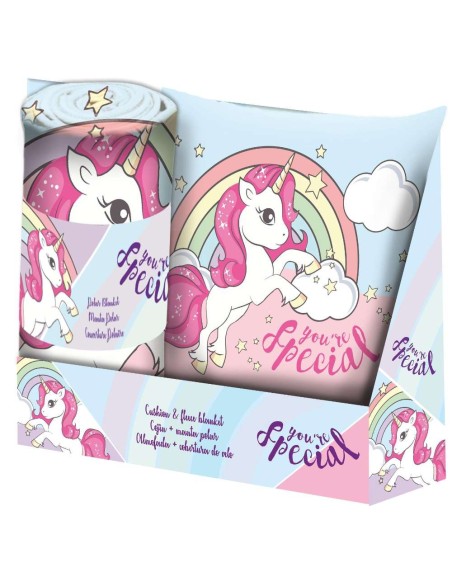 Set cojin 35x35 + manta unicornio