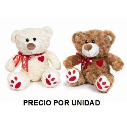 OSO CON LAZO CORAZONES ROJOS 30CM