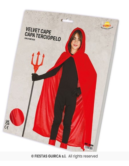 Capa roja tercipelo capucha   100 cm