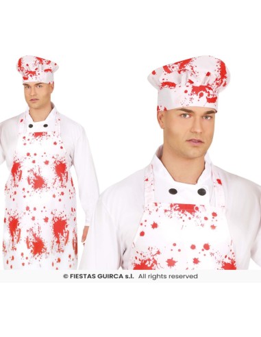 Gorro y delantal poliester   sangre 55x7