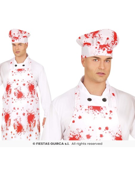 Gorro y delantal poliester   sangre 55x7