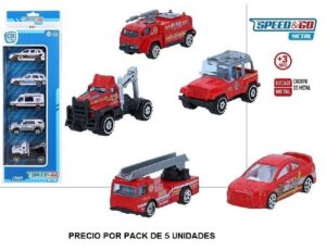 SPEED & GO-SET 5 VEHICULOS METAL-POLICIA / BOMBERO