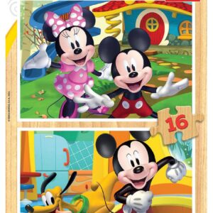 Puzzle 2x16 Mickey & Minnie, 2 Puzzles de Madera 16 Piezas Cada uno
