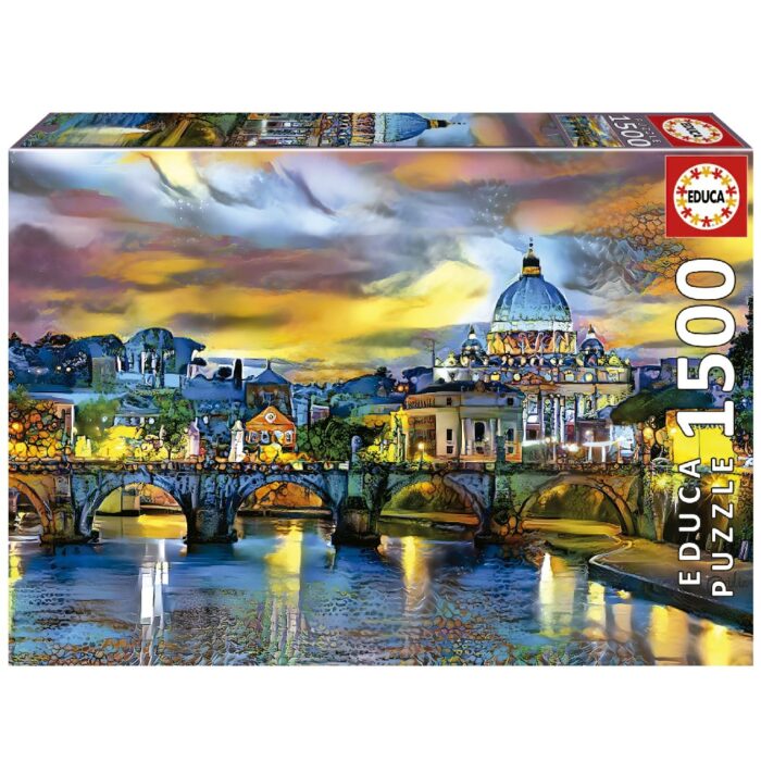Puzzle 1500 basílica de san pedro y puente de san angelo - Imagen 1