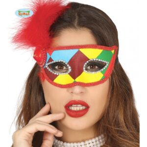 ANTIFAZ ARLEQUIN MULTICOLOR CON PLUMA