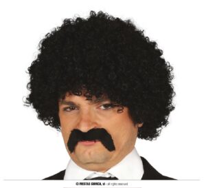 PELUCA RIZOS NEGRA CON BIGOTE