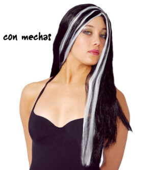 PELUCA MORENA LARGA MECHAS BLANCAS
