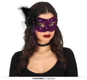 ANTIFAZ LENTEJUELAS NEGRO/LILA CON FLOR