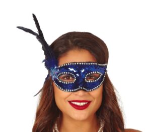 ANTIFAZ LENTEJUELAS AZUL CON PLUMA