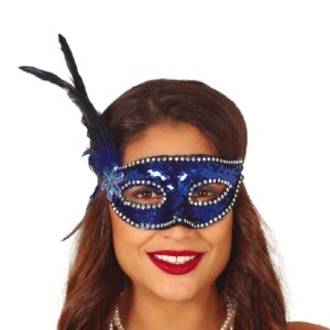 ANTIFAZ LENTEJUELAS AZUL CON PLUMA