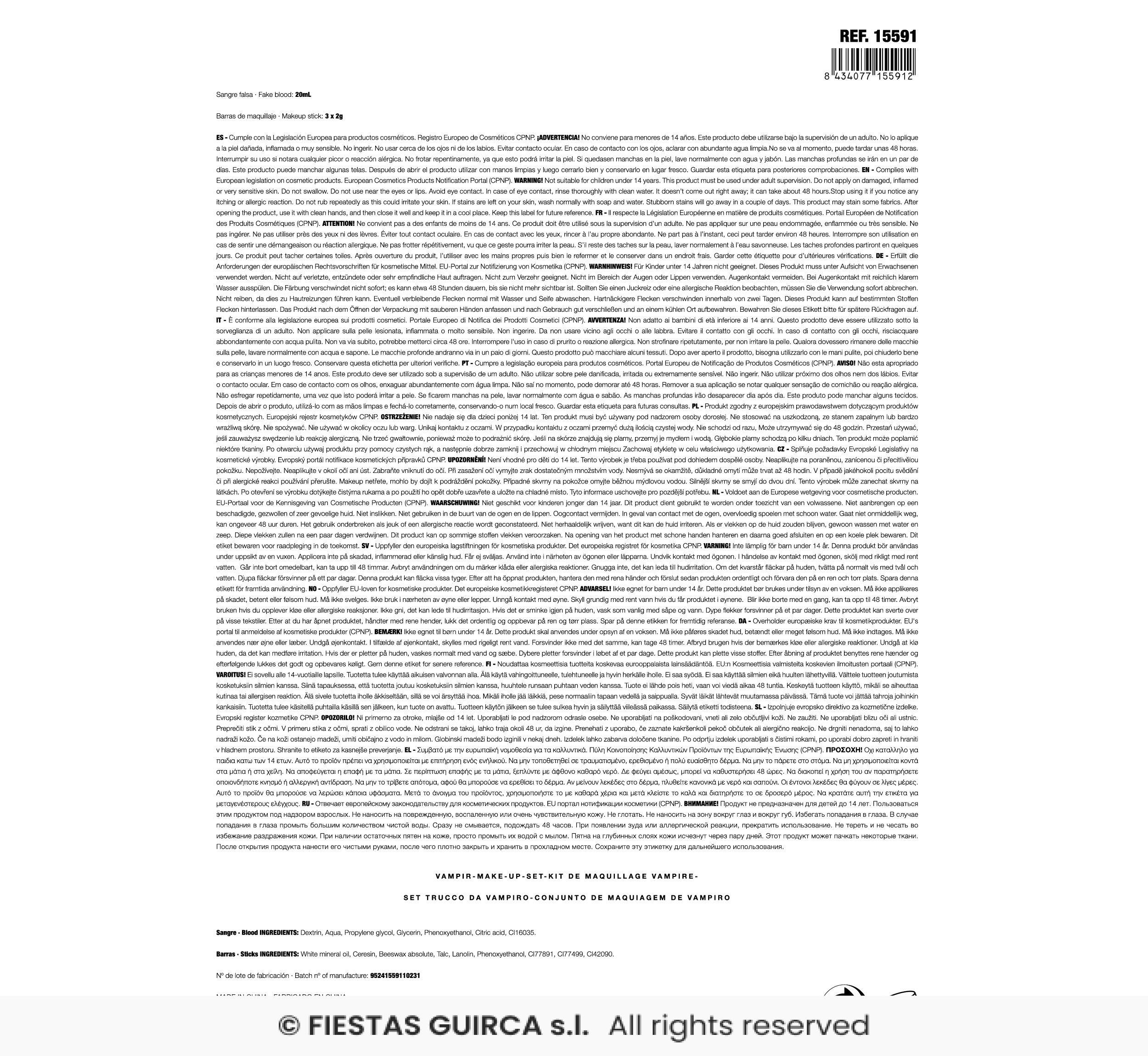 MAQUILLAJE VAMPIRO CON SANGRE 20ML - Imagen 4
