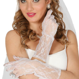 PAR DE GUANTES CALADOS BLANCOS ENCAJE 36 CMS