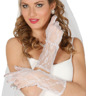 PAR DE GUANTES CALADOS BLANCOS ENCAJE 36 CMS