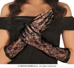 PAR DE GUANTES CALADOS NEGROS ENCAJE 36 CMS