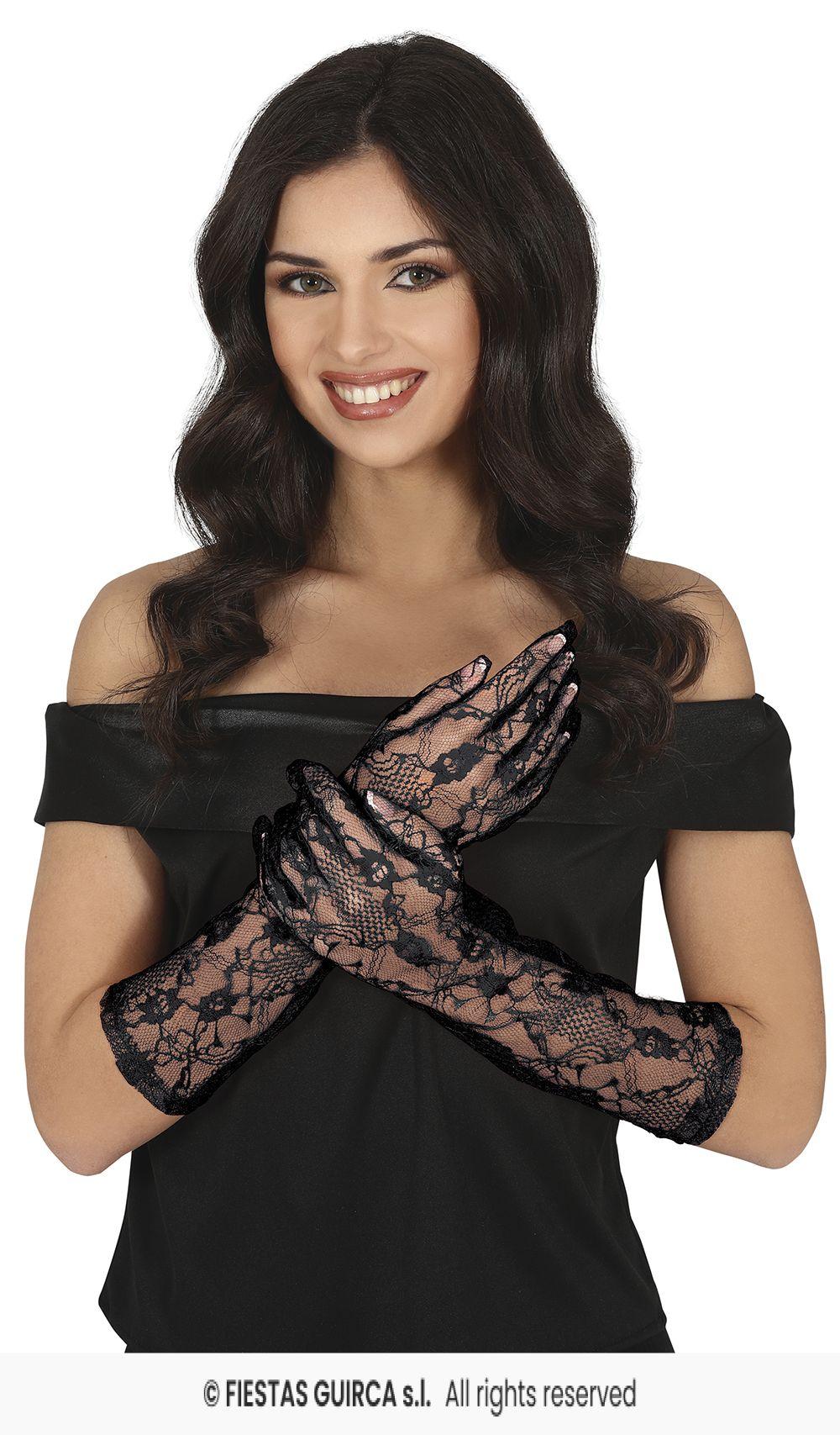 PAR DE GUANTES CALADOS NEGROS ENCAJE 36 CMS - Imagen 3