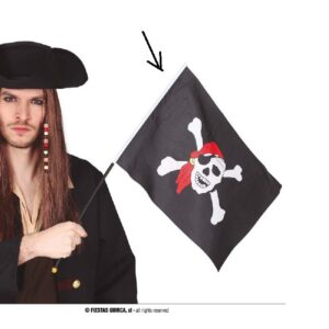 BANDERA PIRATA CON PALO 42X30 CMS.