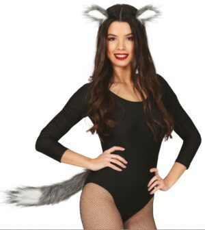 OREJAS Y COLA GRIS LOBO 40CM