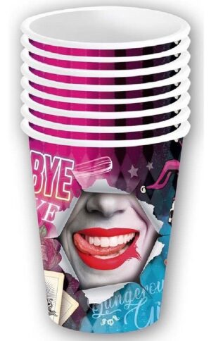 BOLSA 6 VASOS DANGEROUS 240 ML 9 CMS HARLEY QUINN