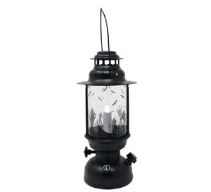 FAROL NEGRO CON VELA CON LUZ 30CM