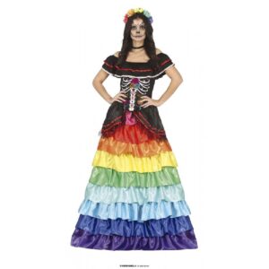 DISFRAZ CATRINA VESTIDO MULTICOLOR MUJER M