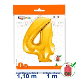 GLOBO GIGANTE NUMERO Nº 4 COLOR ORO (1M) APTO PARA HELIO