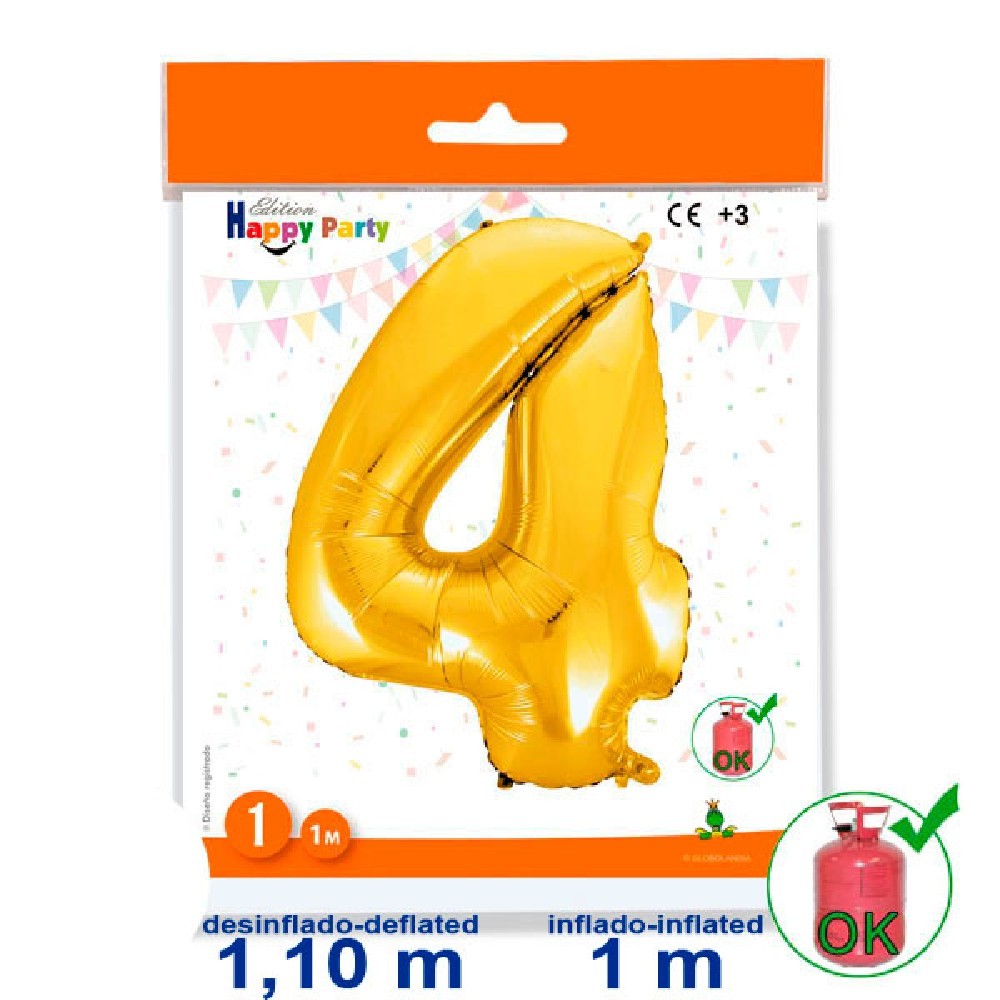 GLOBO GIGANTE NUMERO Nº 4 COLOR ORO (1M) APTO PARA HELIO