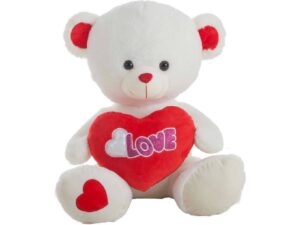 PELUCHE OSO BLANCO CORAZON PESPUNTES 32CM
