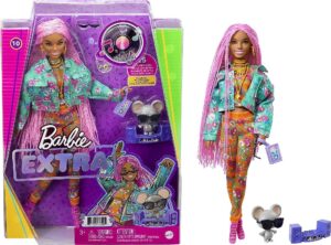 BARBIE EXTRA MUÑECA ARTICULADA CON TRENZAS ROSAS