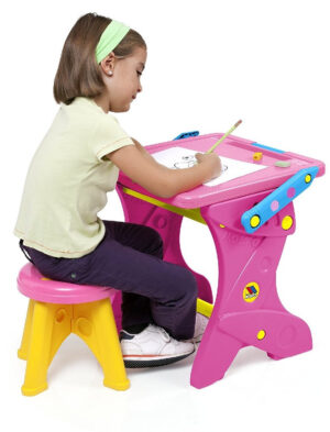 PUPITRE INFANTIL CON PIZARRA 2 EN 1 CON TIZAS - ROSA
