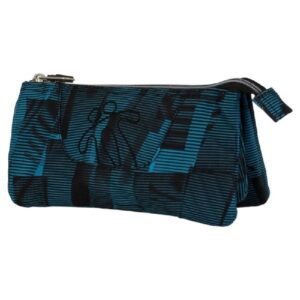 ESTUCHE ESCOLAR TRES COMPARTIMENTOS NEGRO RAYAS