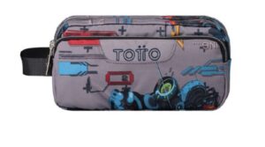 ESTUCHE ESCOLAR TRES COMPARTIMENTOS GRIS CON ROBOT