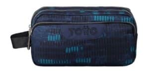 ESTUCHE ESCOLAR TRES COMPARTIMENTOS AZUL JASPEADO