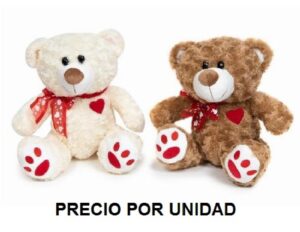 OSO CON LAZO CORAZONES ROJOS 30CM